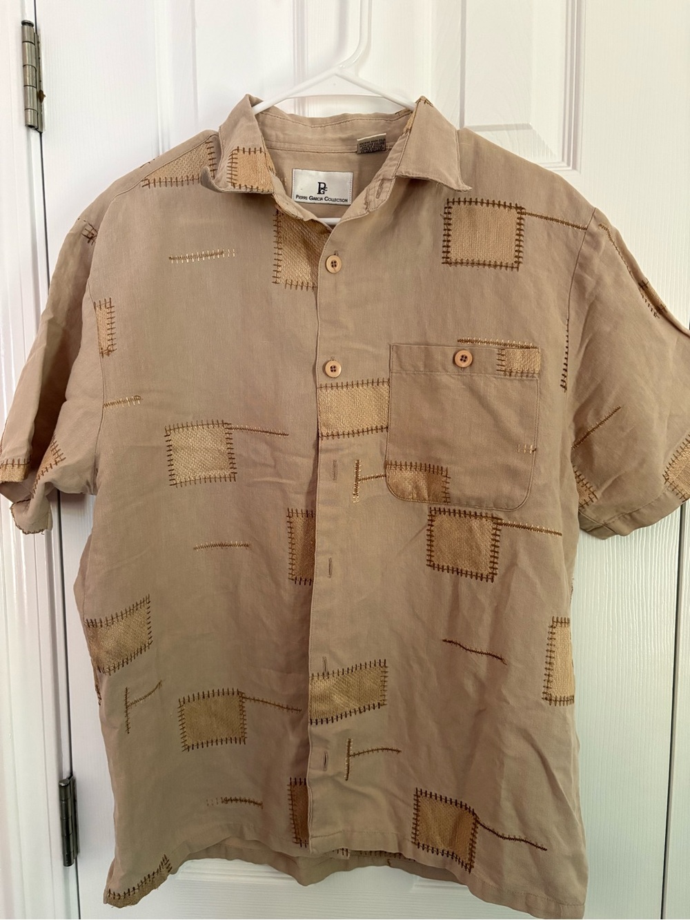Pierre Garcia Tan Patchwork Short-Sleeve Button-Down Shirt